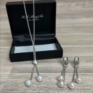 Macy's Cultured Freshwater Pearl-Sterling Silver- Cubic Zirconia Lariat Set